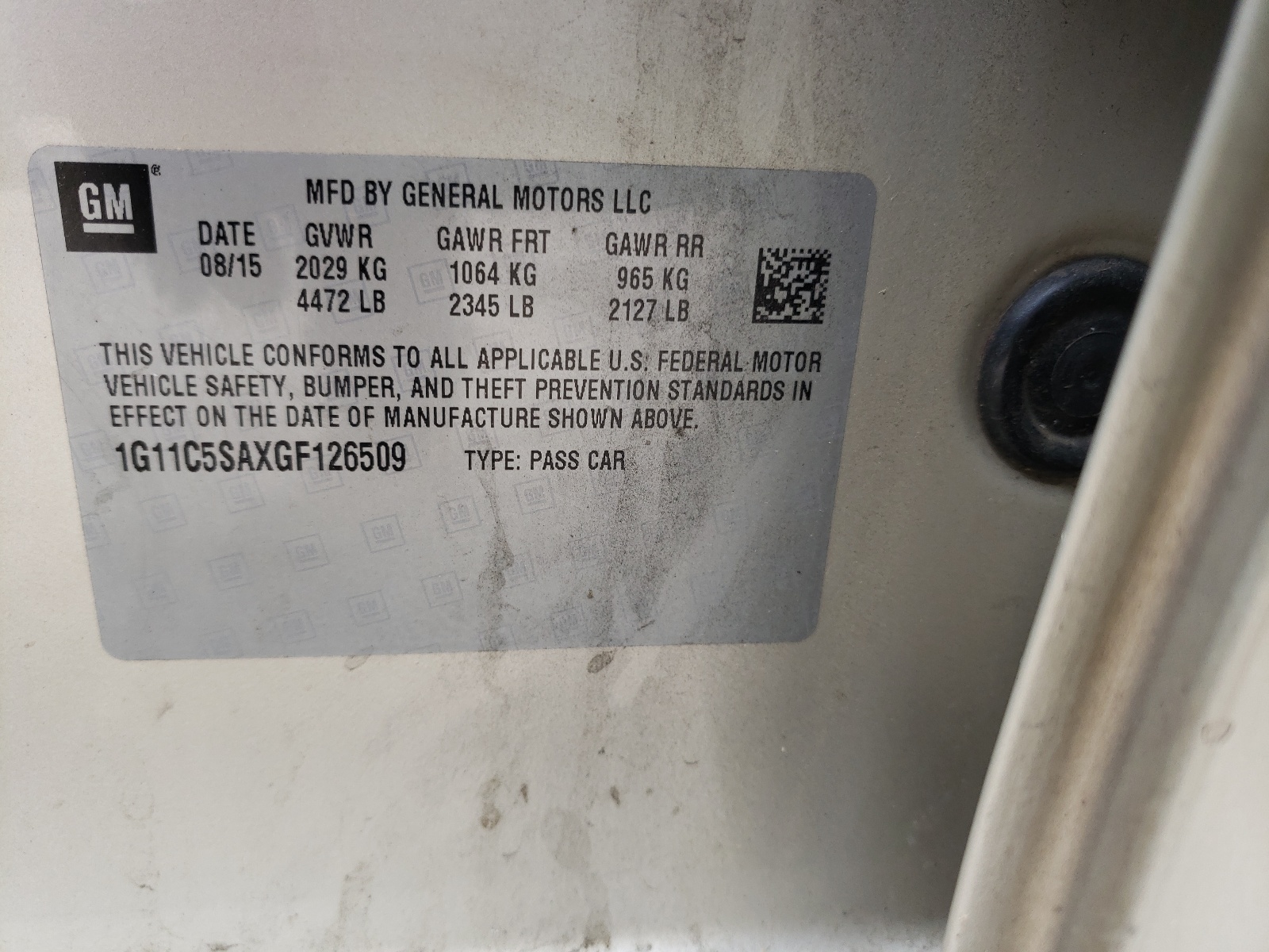 Photo 10 from auction – 2016 CHEVROLET MALIBU LIM with VIN 1G11C5SAXGF126509