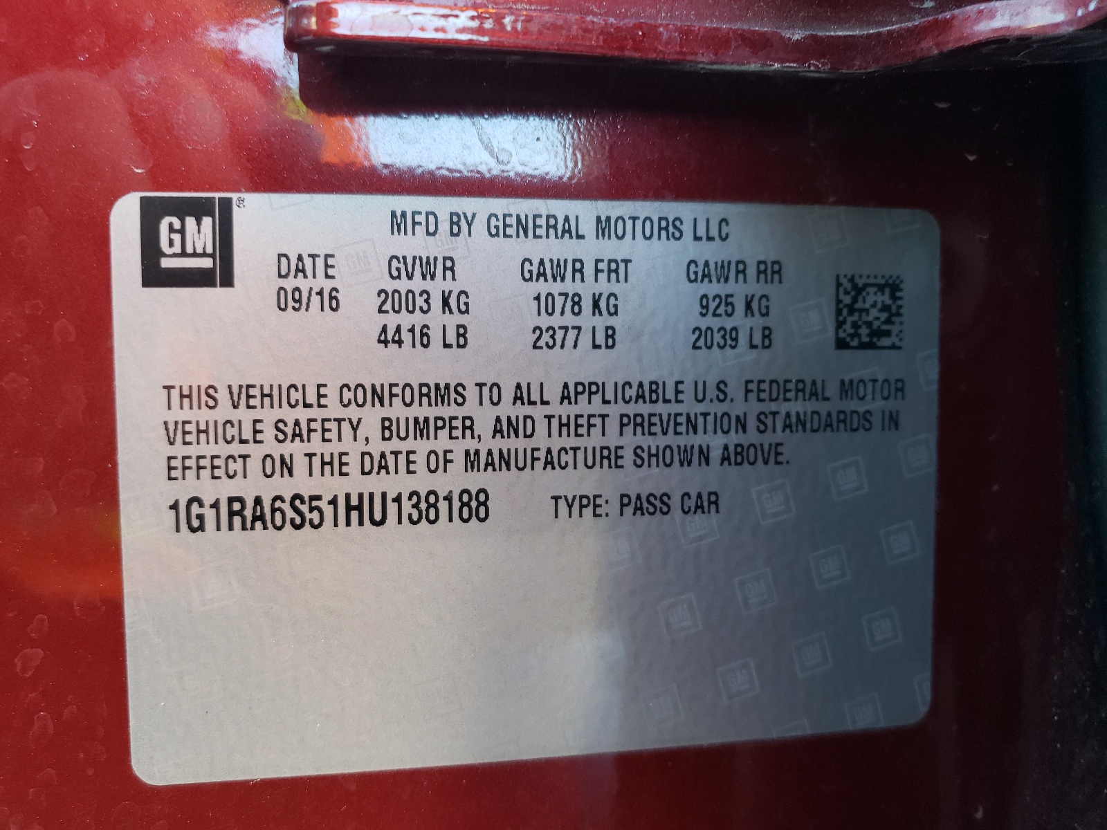 Photo 10 from auction – 2017 CHEVROLET VOLT LT with VIN 1G1RA6S51HU138188