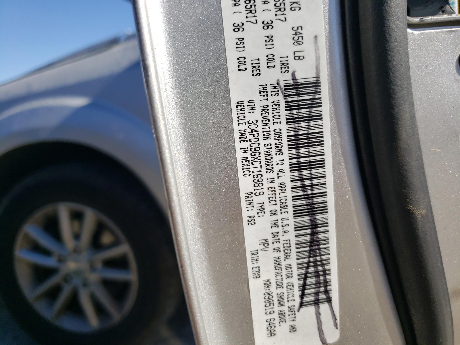 Photo 10 from auction – 2012 DODGE JOURNEY SX with VIN 3C4PDCBGXCT169819