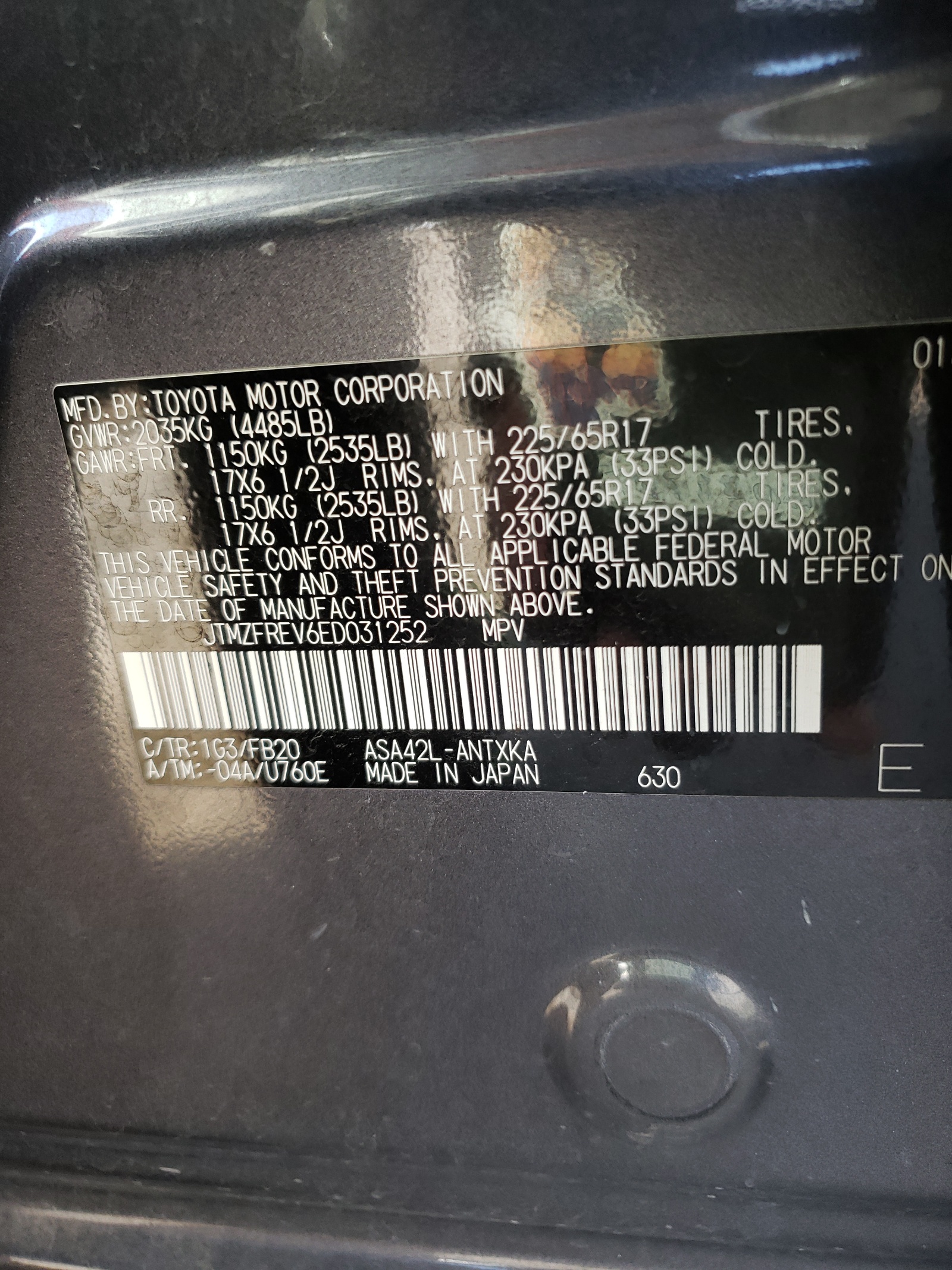 Photo 10 from auction – 2014 TOYOTA RAV4 LE with VIN JTMZFREV6ED031252
