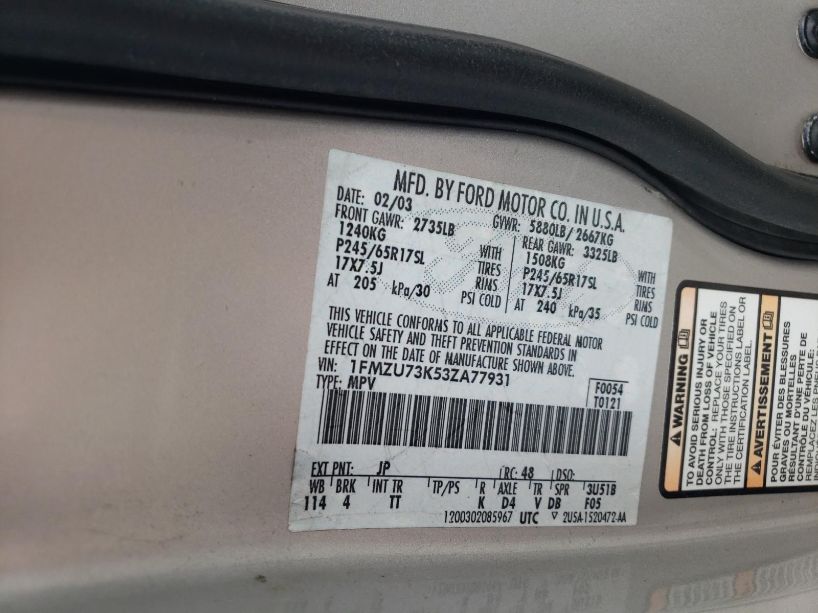 Photo 10 from auction – 2003 FORD EXPLORER X with VIN 1FMZU73K53ZA77931