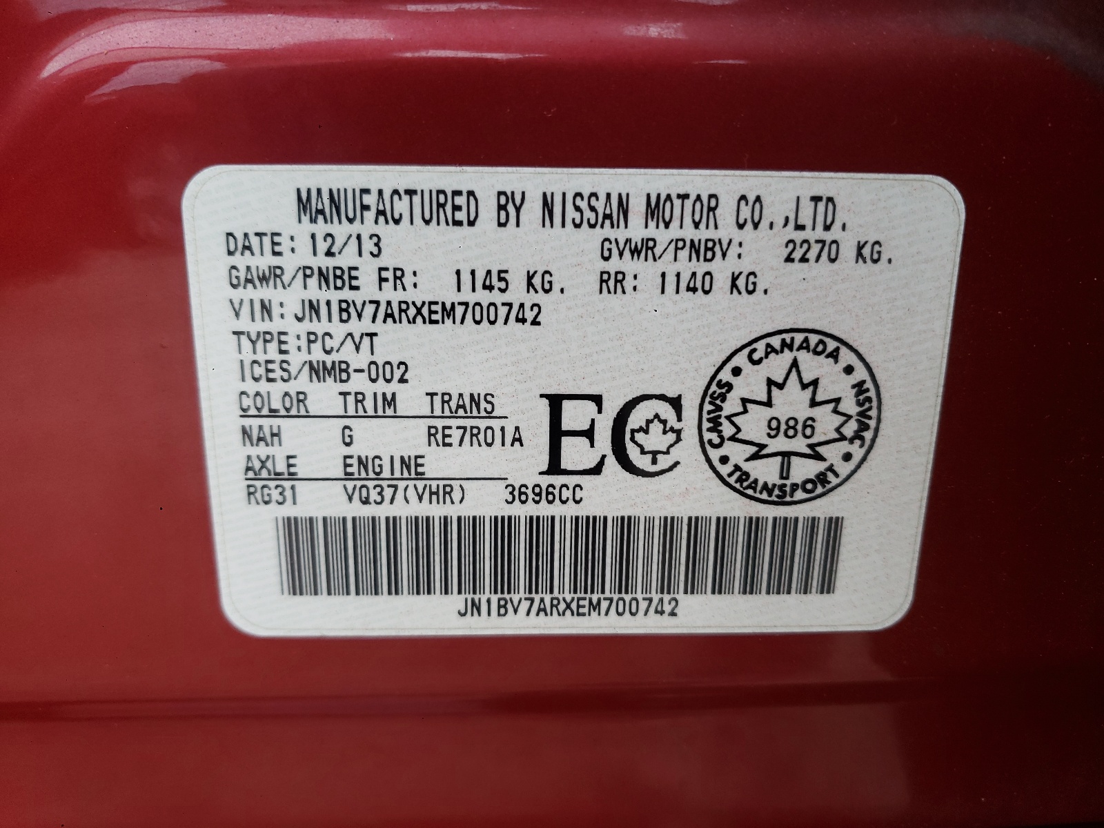 Photo 10 from auction – 2014 INFINITI Q50 BASE with VIN JN1BV7ARXEM700742
