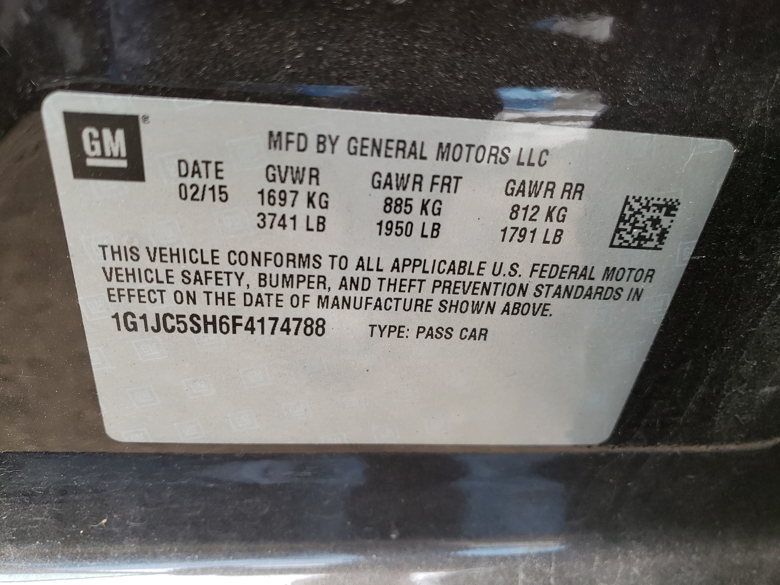 Photo 10 from auction – 2015 CHEVROLET SONIC LT with VIN 1G1JC5SH6F4174788