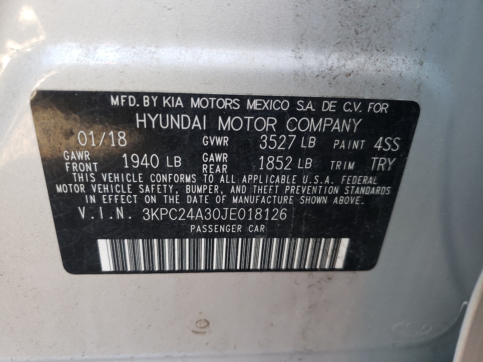Photo 10 from auction – 2018 HYUNDAI ACCENT SE with VIN 3KPC24A30JE018126