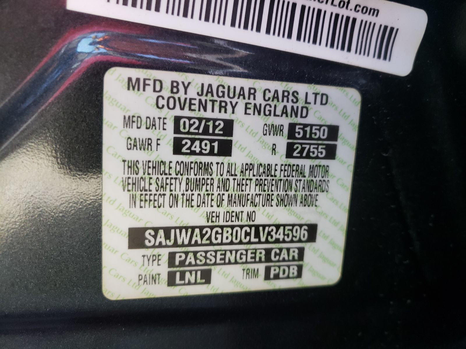 Photo 10 from auction – 2012 JAGUAR XJL with VIN SAJWA2GB0CLV34596