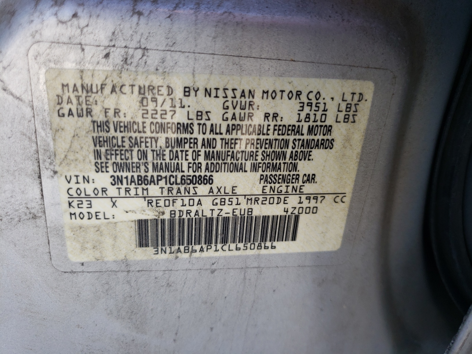 صورة رقم 10 من المزاد - 2012 NISSAN SENTRA 2.0 مع VIN 3N1AB6AP1CL650866