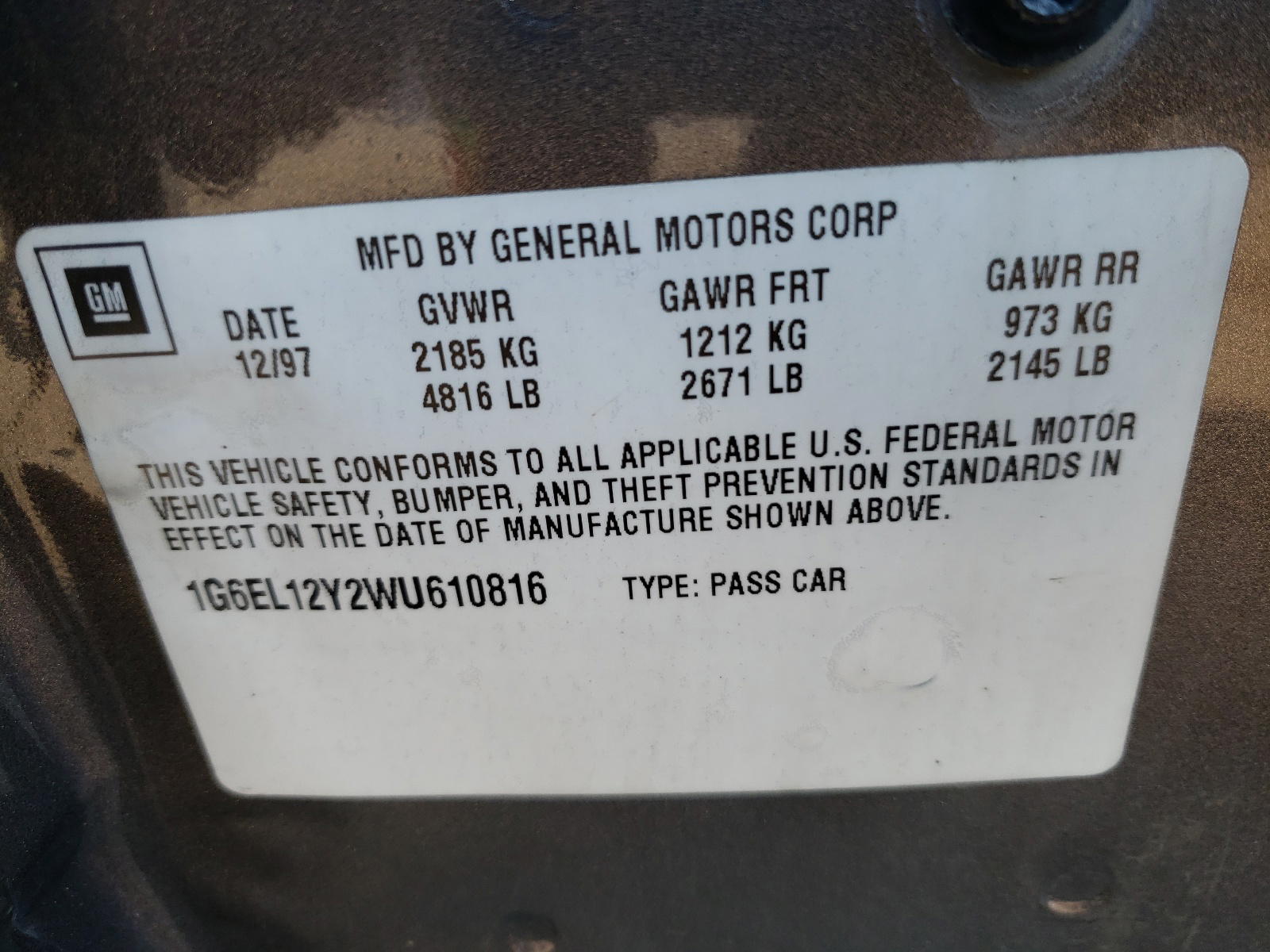Photo 10 from auction – 1998 CADILLAC ELDORADO with VIN 1G6EL12Y2WU610816