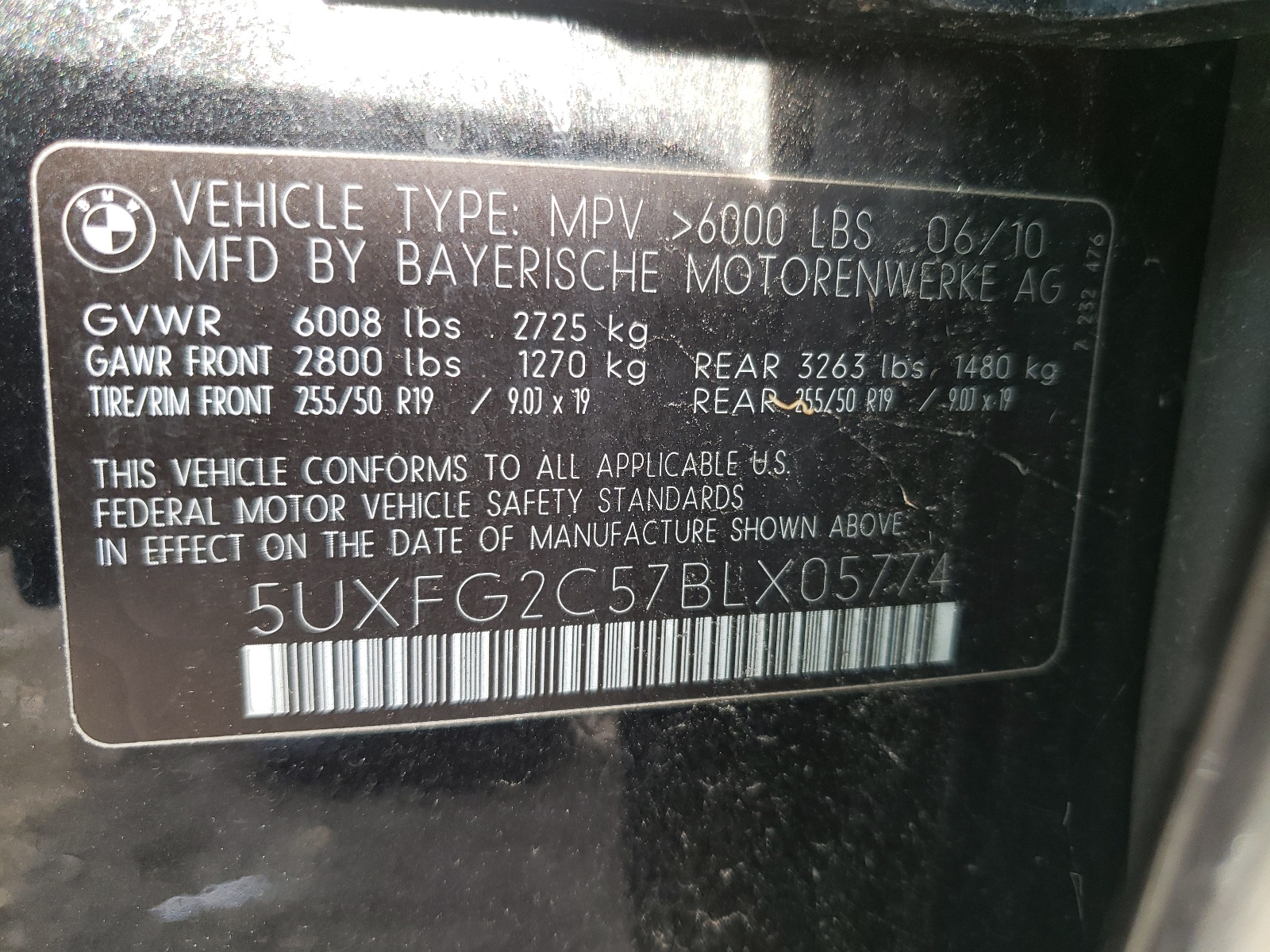 Photo 10 from auction – 2011 BMW X6 XDRIVE3 with VIN 5UXFG2C57BLX05774