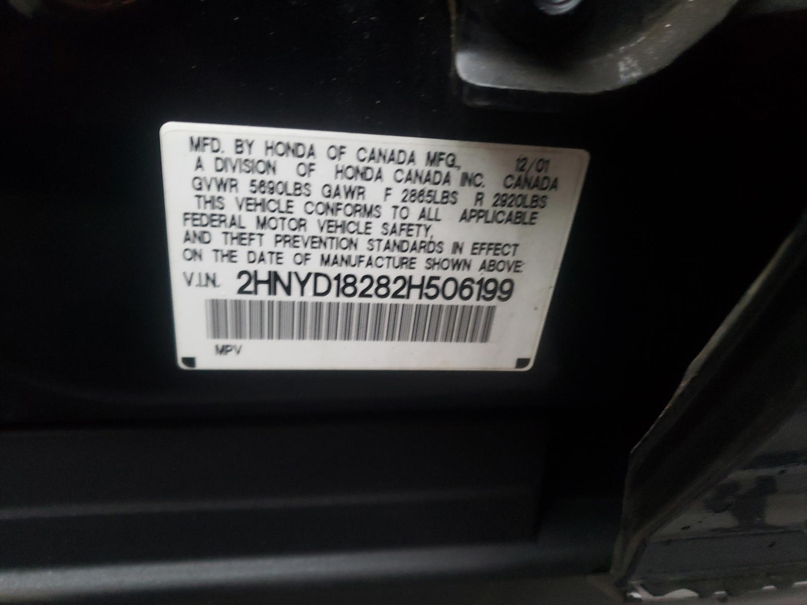 Photo 10 from auction – 2002 ACURA MDX with VIN 2HNYD18282H506199