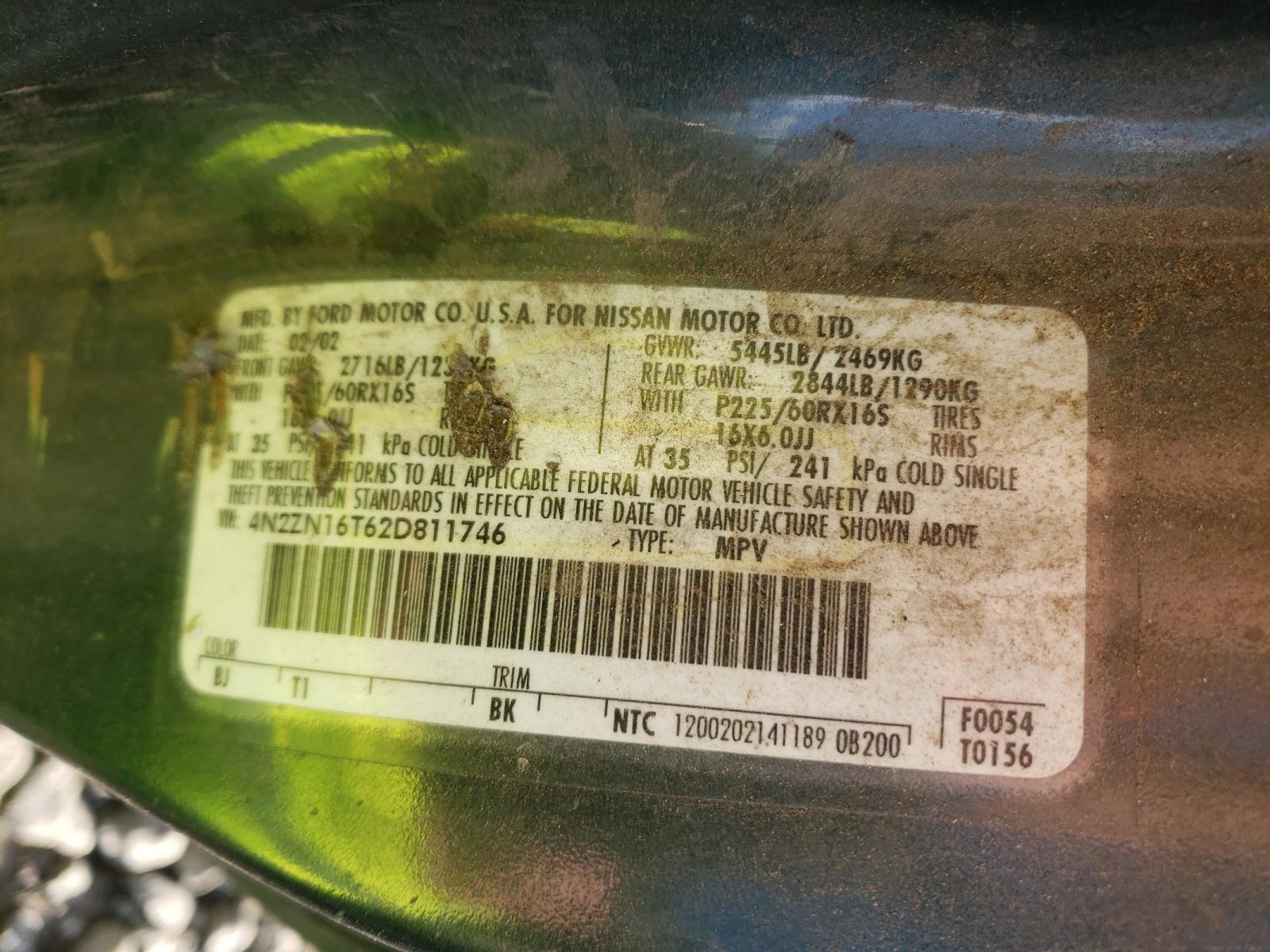 Photo 10 from auction – 2002 NISSAN QUEST with VIN 4N2ZN16T62D811746