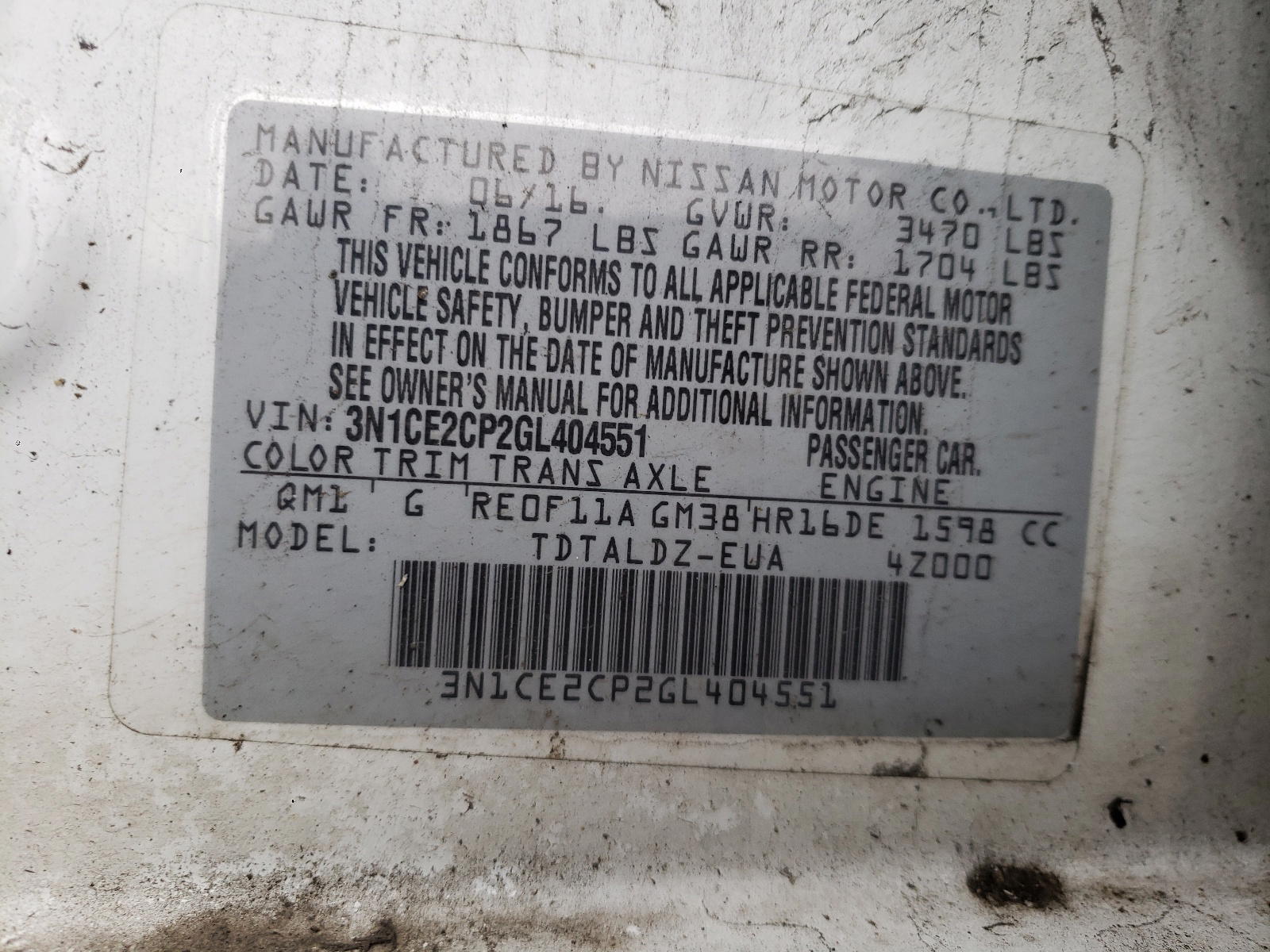 Photo 10 from auction – 2016 NISSAN VERSA NOTE with VIN 3N1CE2CP2GL404551