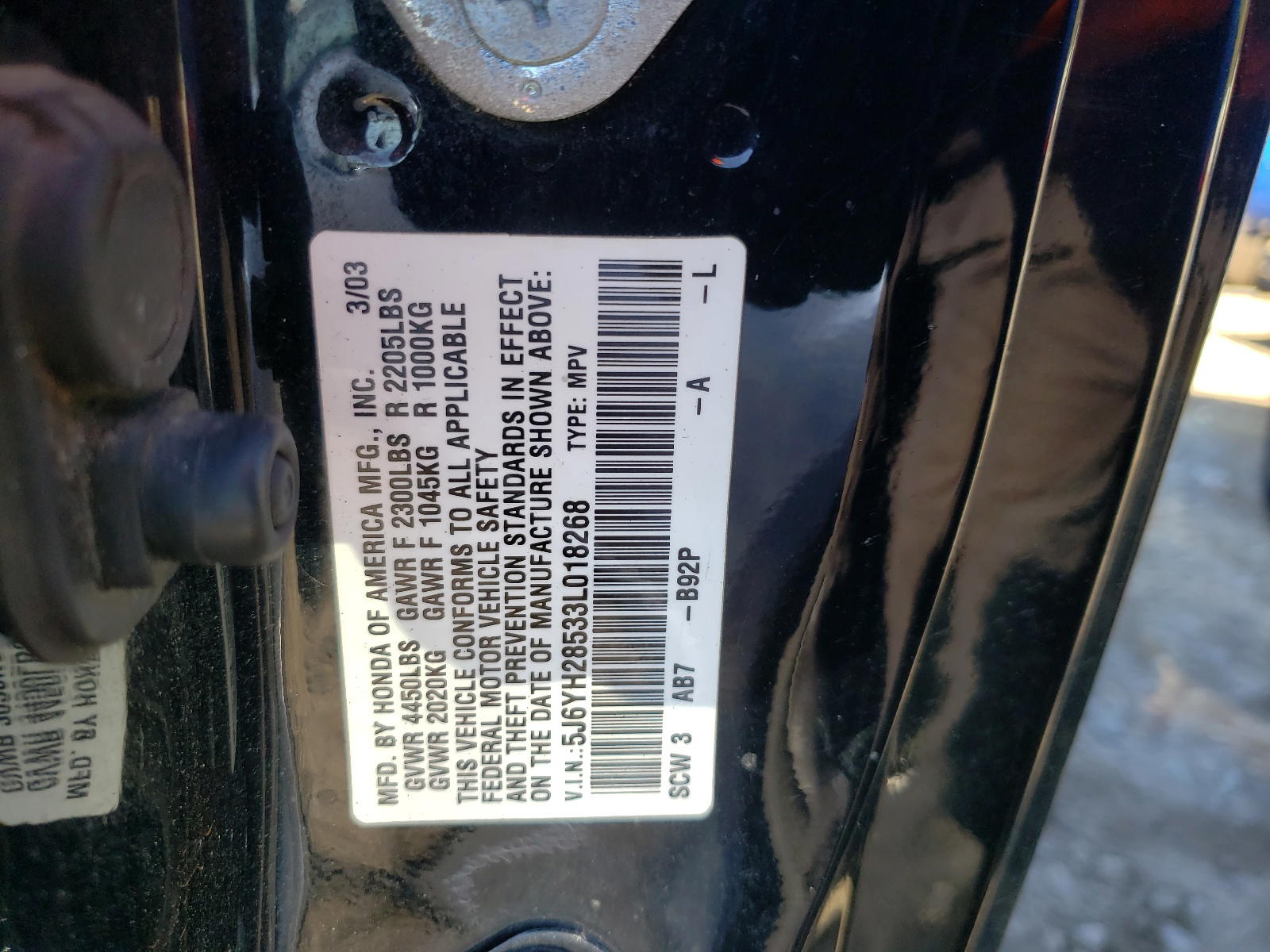 Photo 10 from auction – 2003 HONDA ELEMENT EX with VIN 5J6YH28533L018268