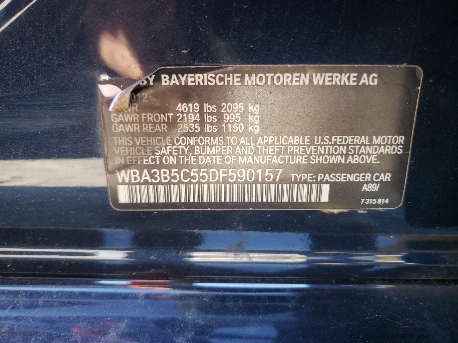 Photo 10 from auction – 2013 BMW 328 XI SUL with VIN WBA3B5C55DF590157