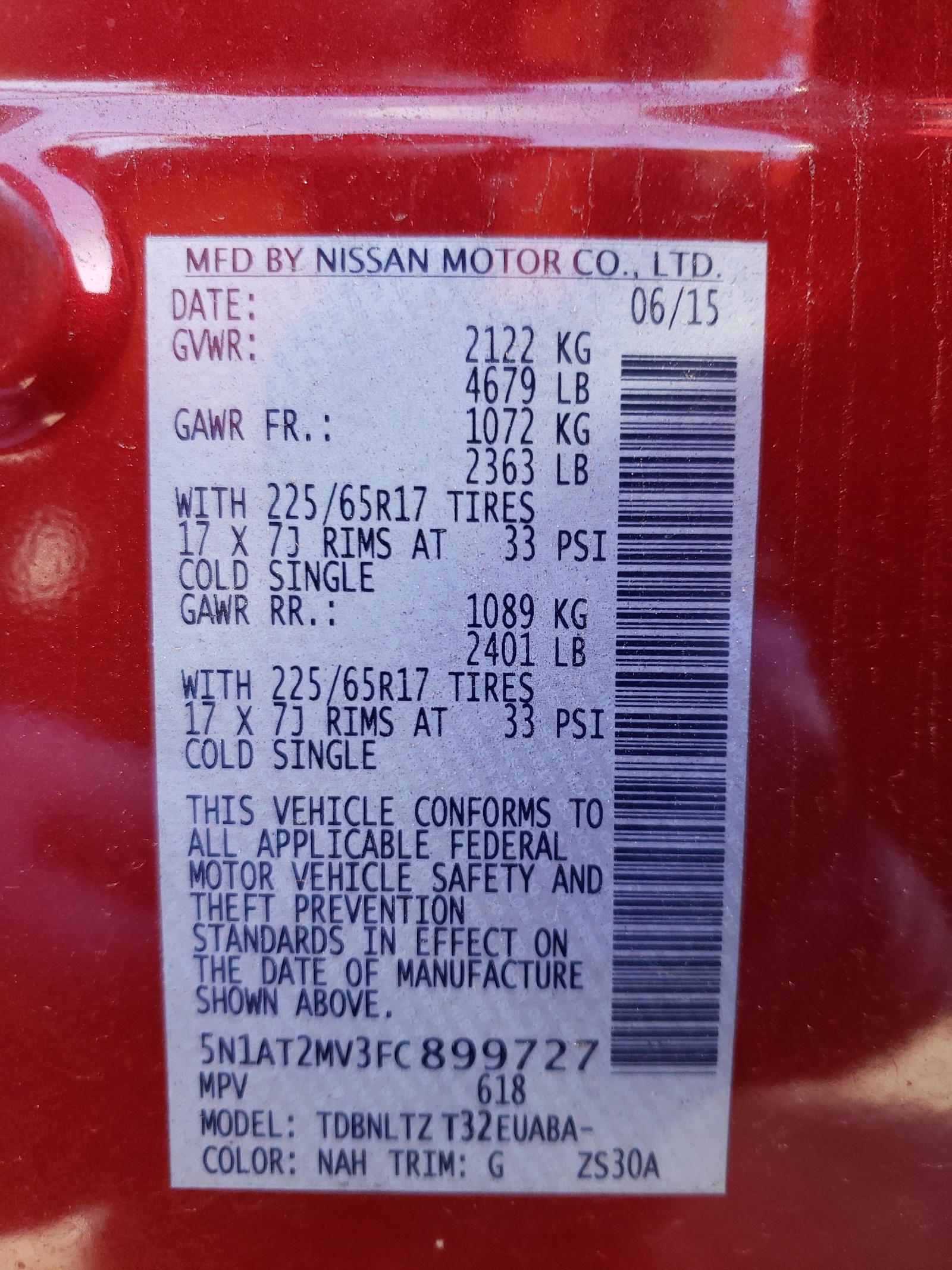 Photo 10 from auction – 2015 NISSAN ROGUE S with VIN 5N1AT2MV3FC899727