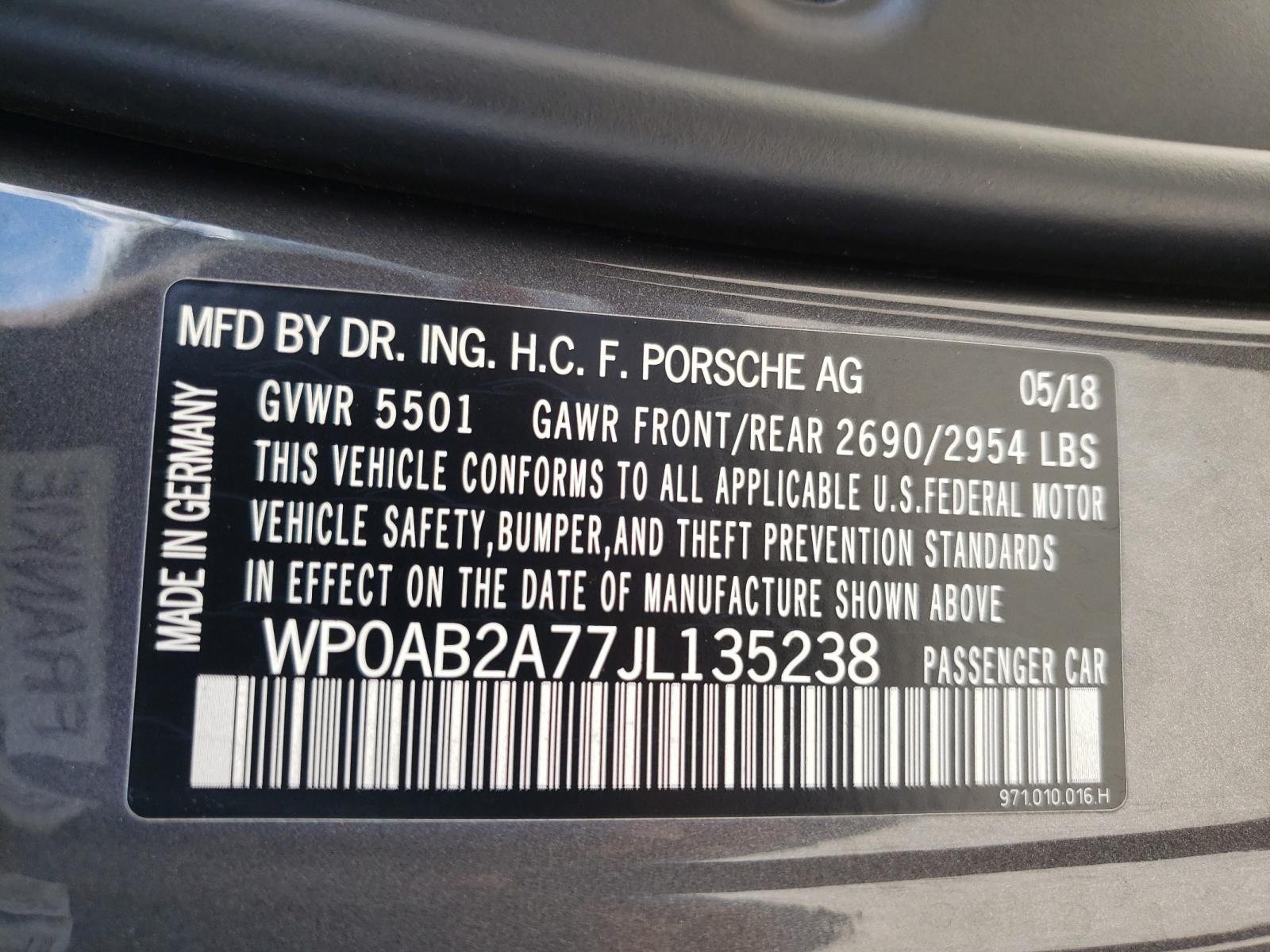 Photo 10 from auction – 2018 PORSCHE PANAMERA 4 with VIN WP0AB2A77JL135238