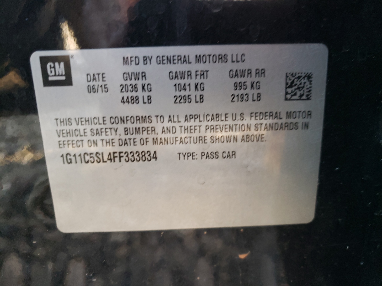 Photo 10 from auction – 2015 CHEVROLET MALIBU 1LT with VIN 1G11C5SL4FF333834