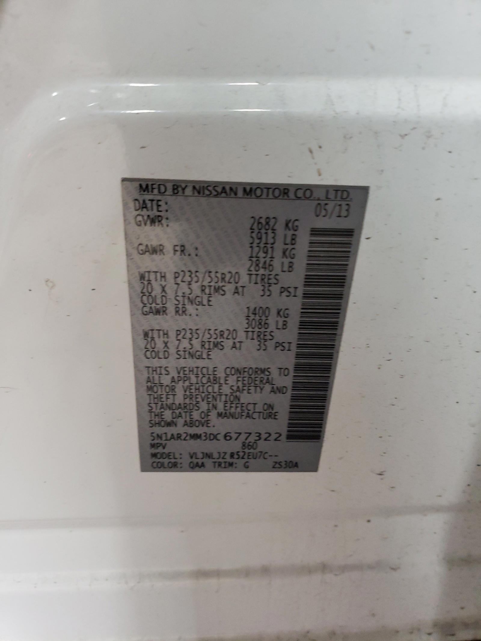 Photo 10 from auction – 2013 NISSAN PATHFINDER with VIN 5N1AR2MM3DC677322