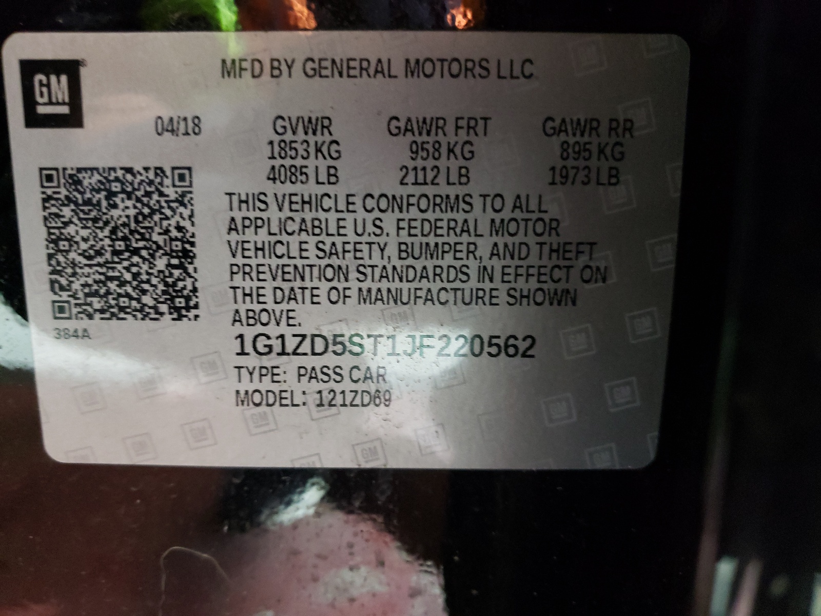 Photo 10 from auction – 2018 CHEVROLET MALIBU LT with VIN 1G1ZD5ST1JF220562