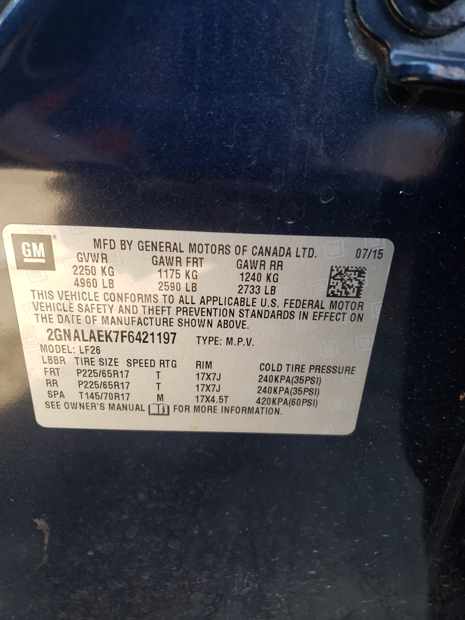 Photo 10 from auction – 2015 CHEVROLET EQUINOX LS with VIN 2GNALAEK7F6421197