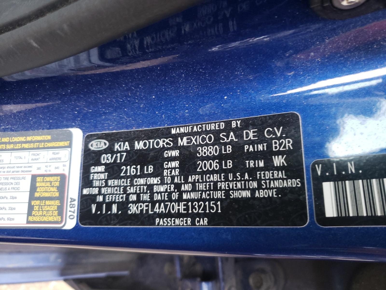 Photo 10 from auction – 2017 KIA FORTE LX with VIN 3KPFL4A70HE132151