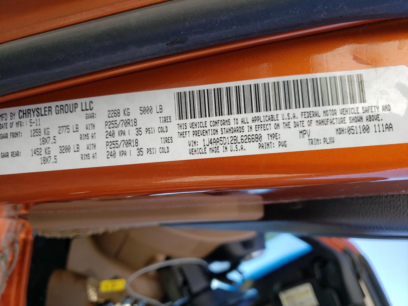 Photo 10 from auction – 2011 JEEP WRANGLER S with VIN 1J4AA5D12BL626680