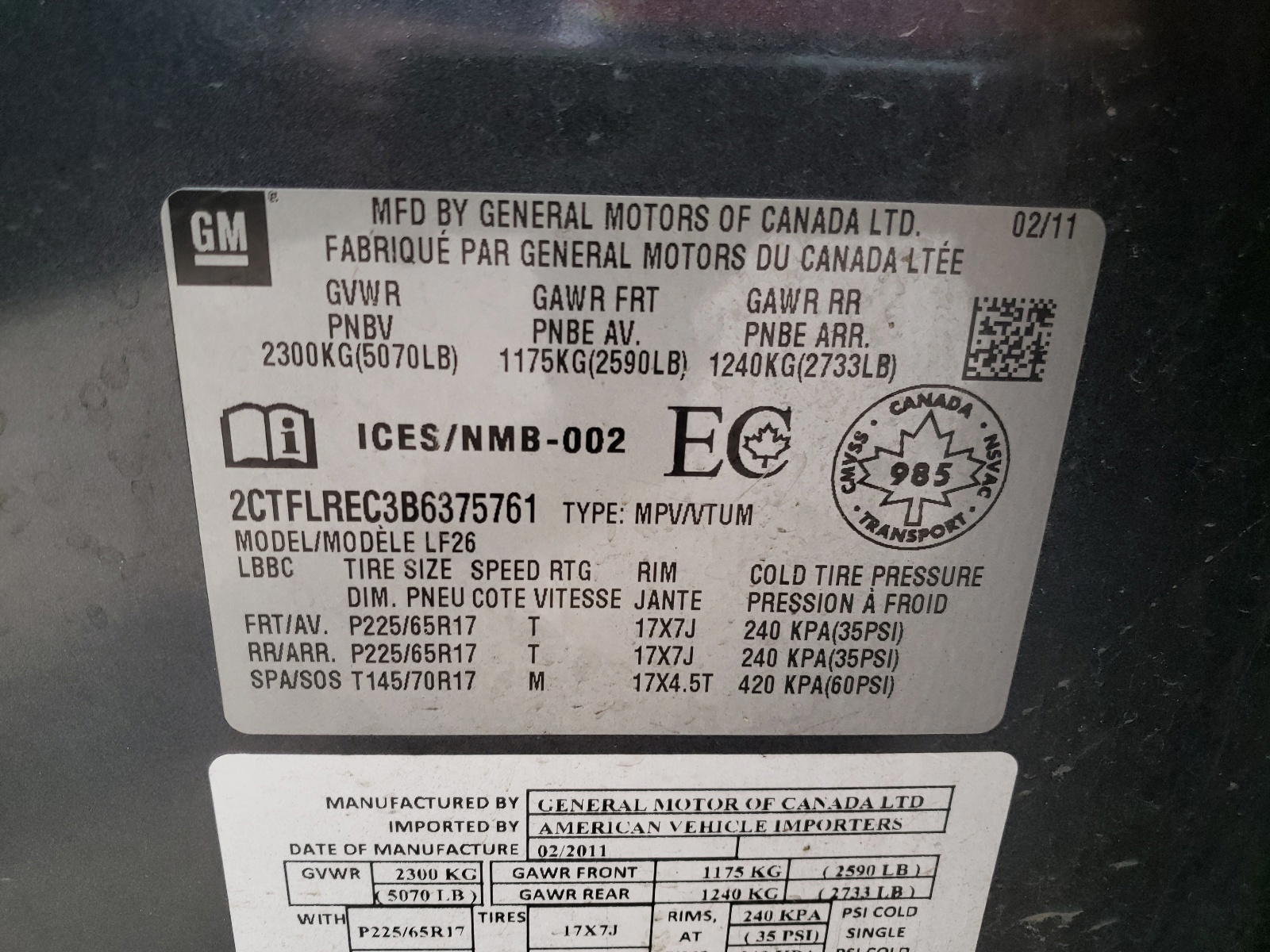 Photo 10 from auction – 2011 GMC TERRAIN SL with VIN 2CTFLREC3B6375761