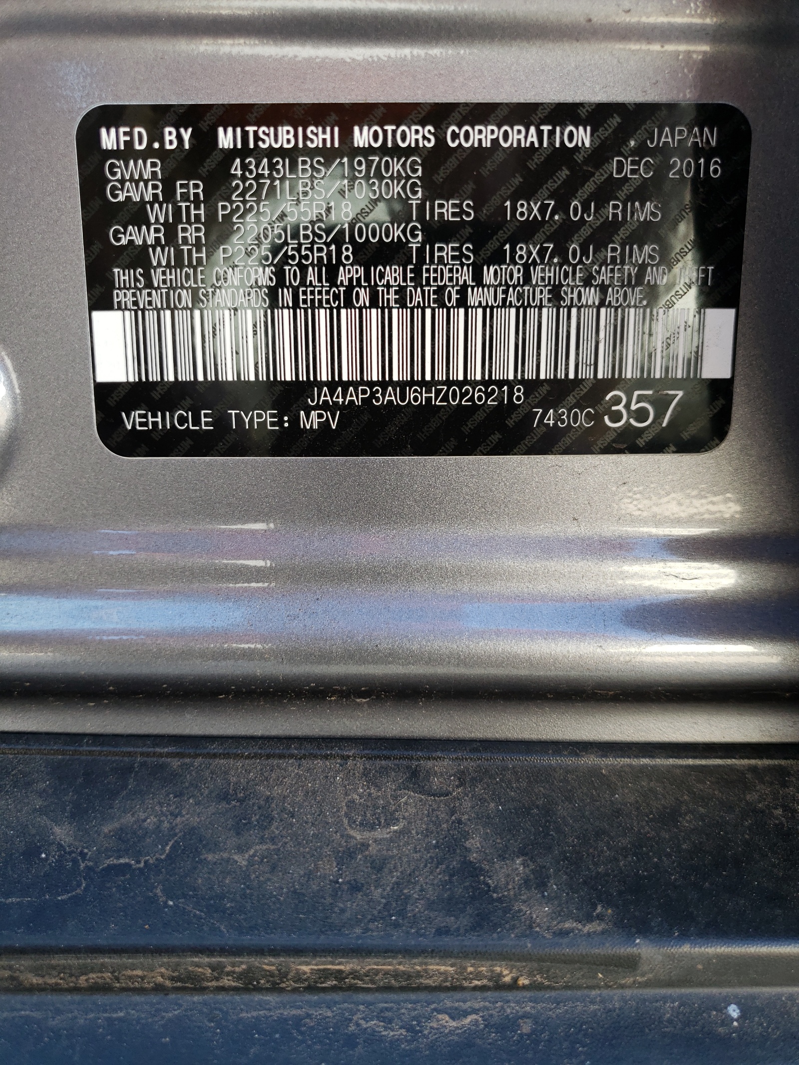Photo 10 from auction – 2017 MITSUBISHI OUTLANDER with VIN JA4AP3AU6HZ026218