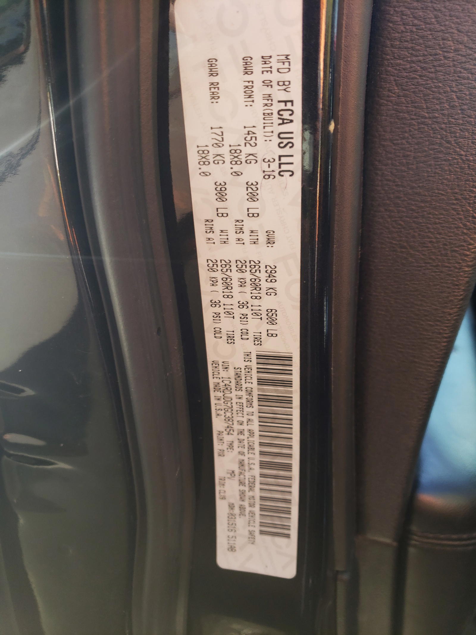 Photo 10 from auction – 2016 DODGE DURANGO LI with VIN 1C4RDJDG7GC387454