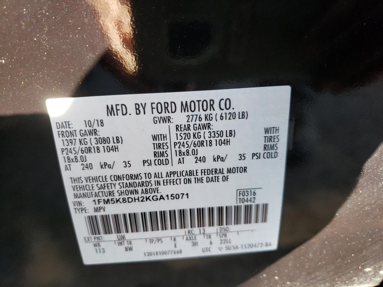 Photo 10 from auction – 2019 FORD EXPLORER X with VIN 1FM5K8DH2KGA15071