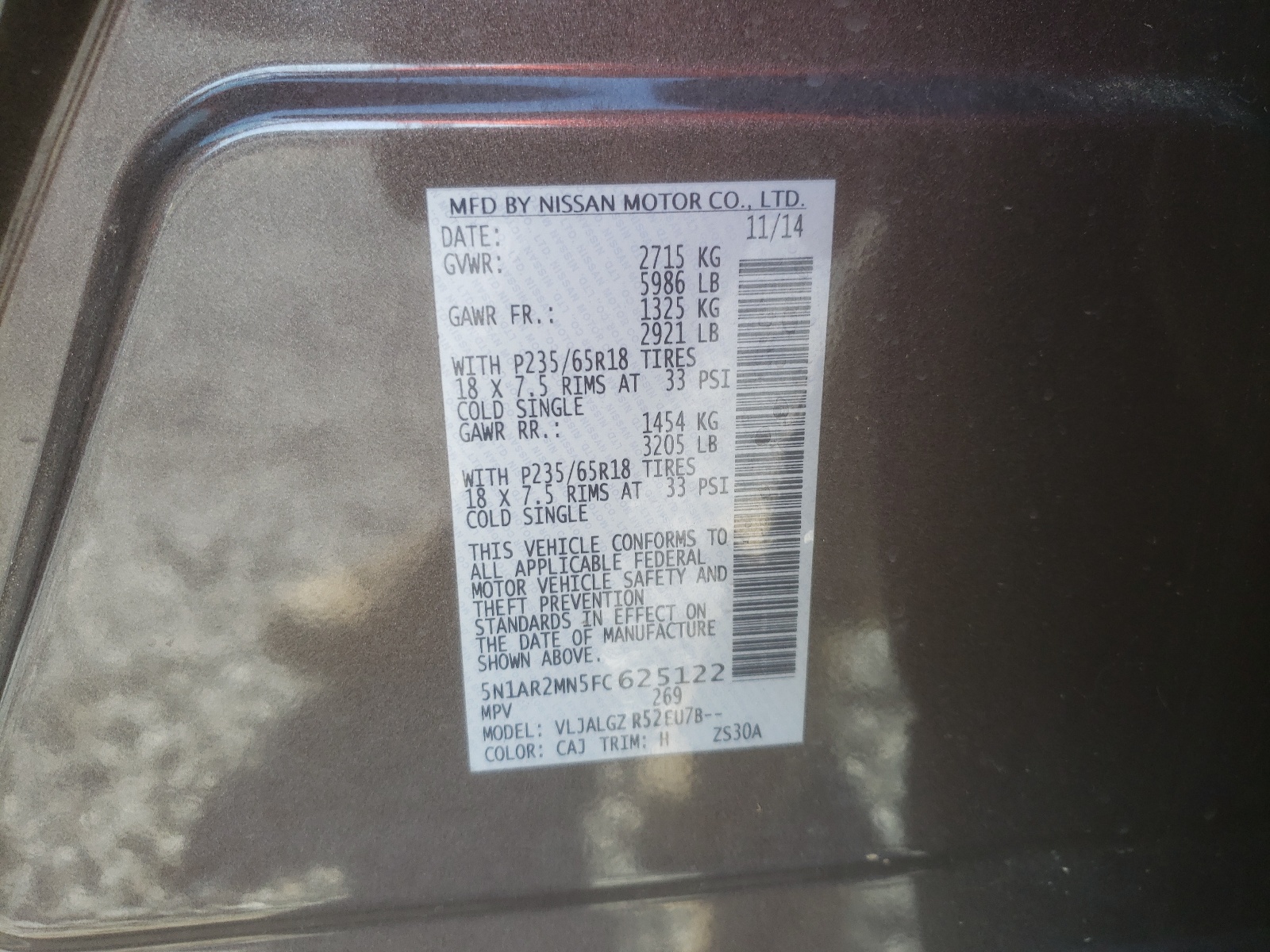 Zdjęcie 10 z aukcji – 2015 NISSAN PATHFINDER z VIN 5N1AR2MN5FC625122