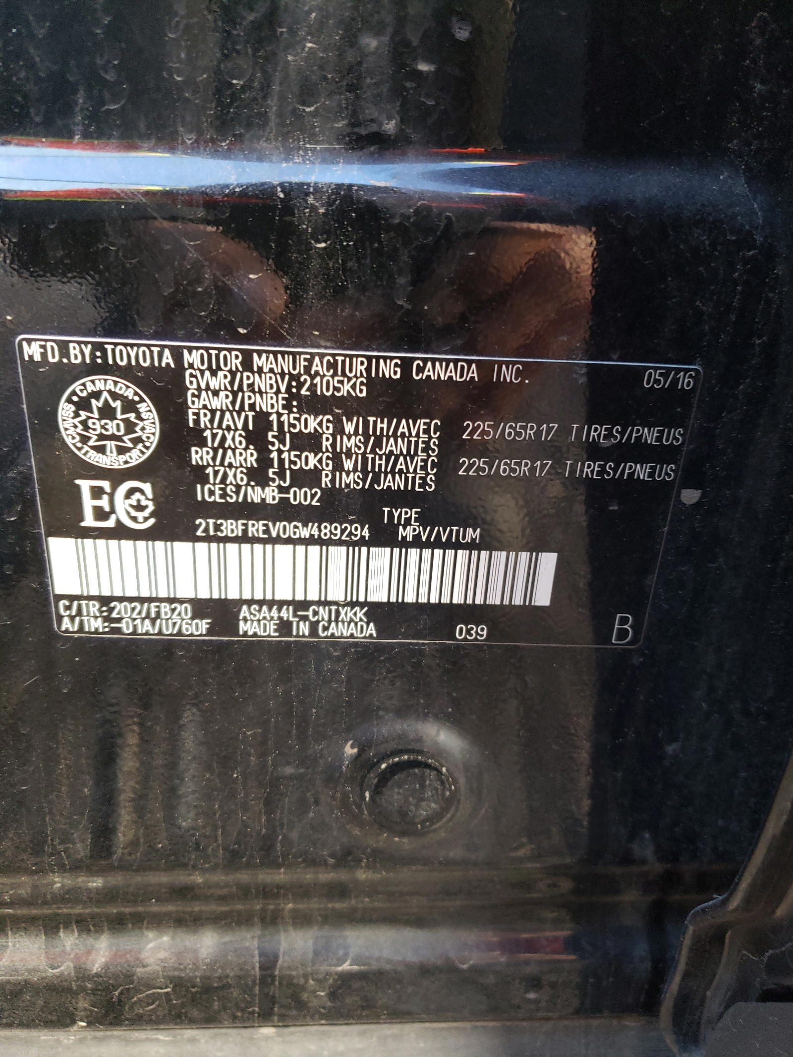 Photo 10 from auction – 2016 TOYOTA RAV4 LE with VIN 2T3BFREV0GW489294