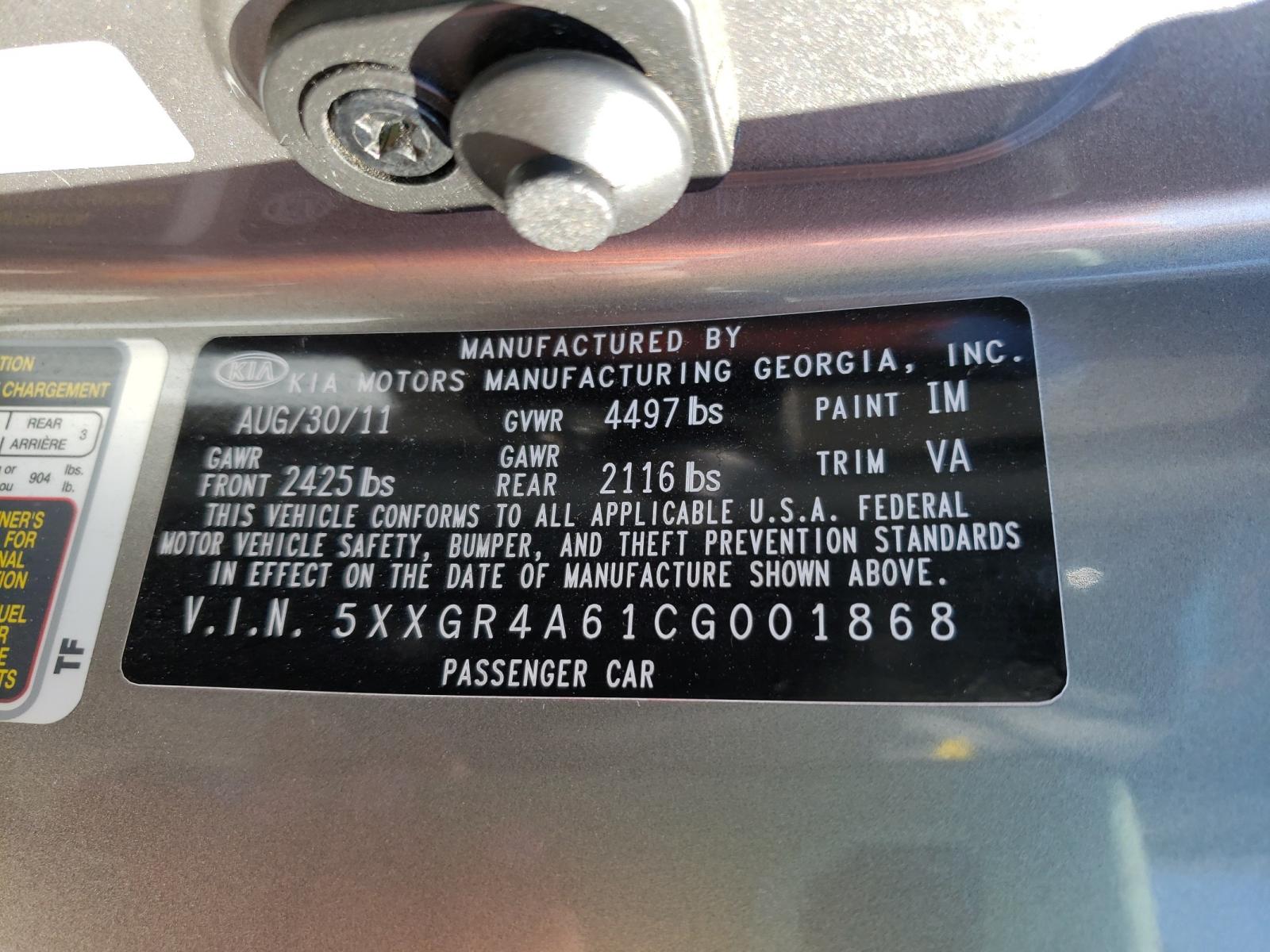 Photo 10 from auction – 2012 KIA OPTIMA SX with VIN 5XXGR4A61CG001868