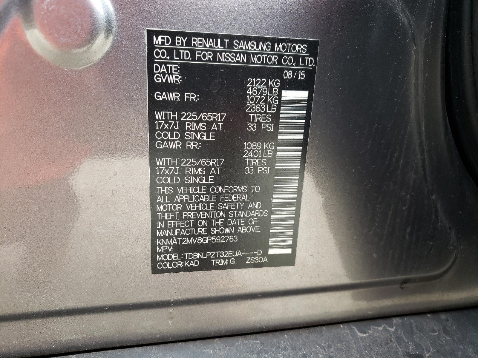 Photo 11 from auction – 2016 NISSAN ROGUE S with VIN KNMAT2MV8GP592763