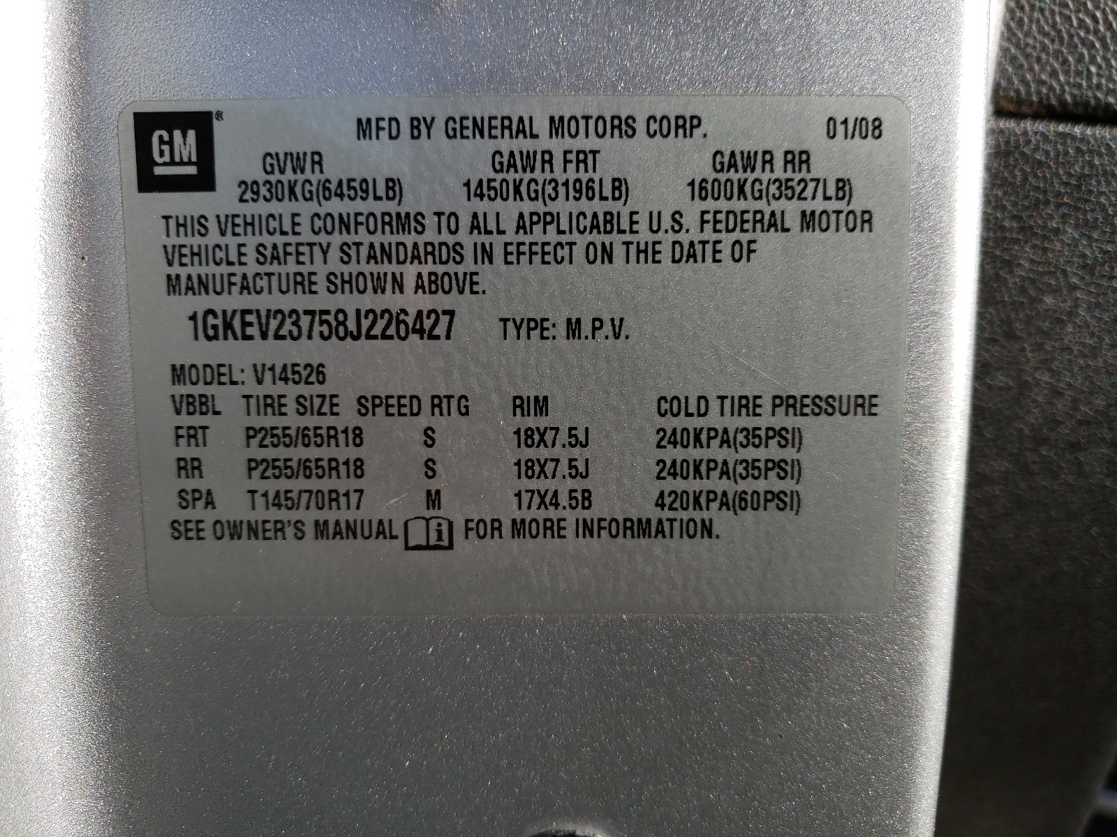 Photo 10 from auction – 2008 GMC ACADIA SLT with VIN 1GKEV23758J226427