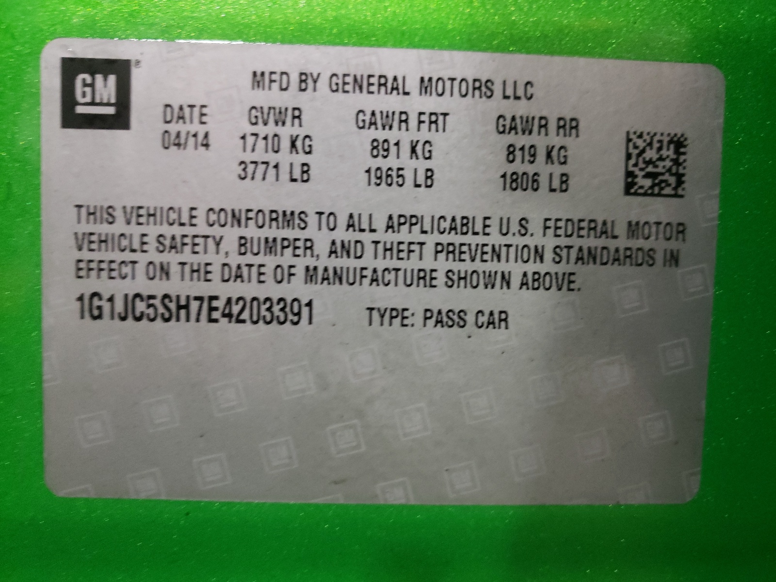 Photo 10 from auction – 2014 CHEVROLET SONIC LT with VIN 1G1JC5SH7E4203391