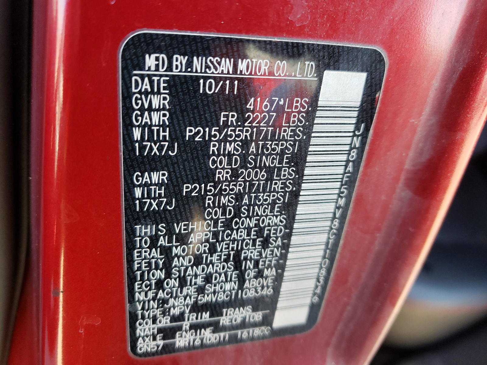 Photo 10 from auction – 2012 NISSAN JUKE S with VIN JN8AF5MV8CT108346