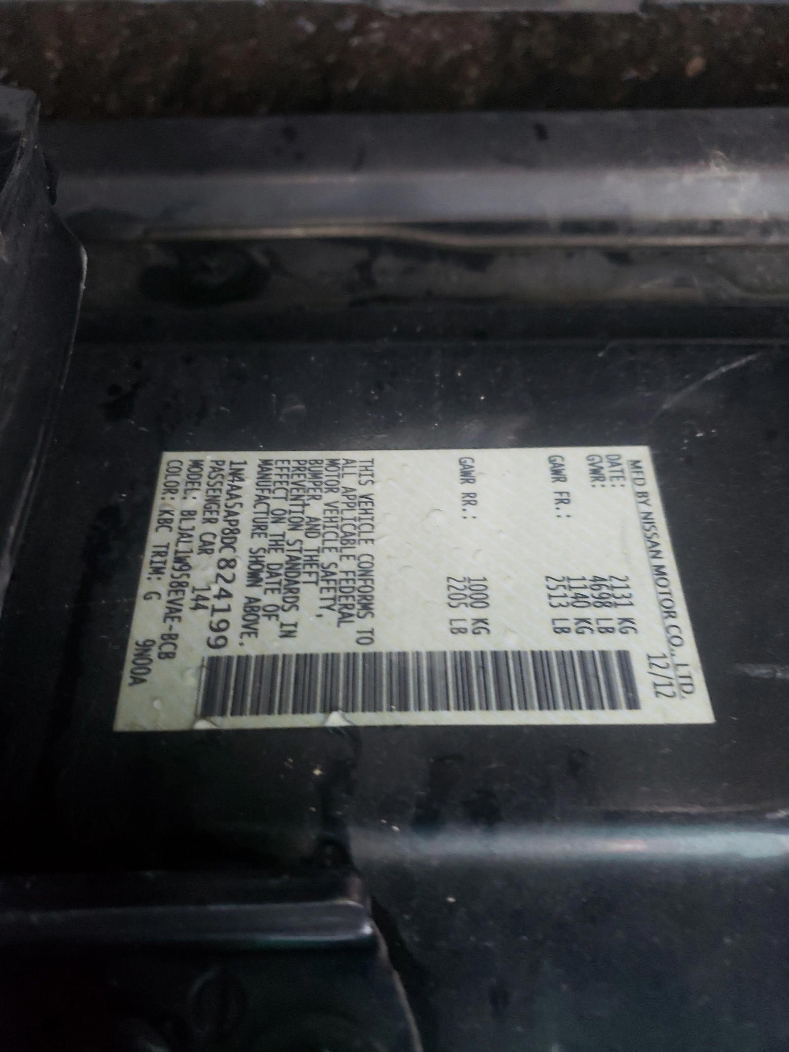 Photo 10 from auction – 2013 NISSAN MAXIMA S with VIN 1N4AA5AP8DC824199
