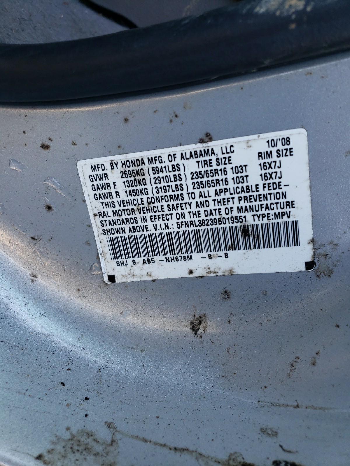 Photo 10 from auction – 2009 HONDA ODYSSEY LX with VIN 5FNRL38239B019551