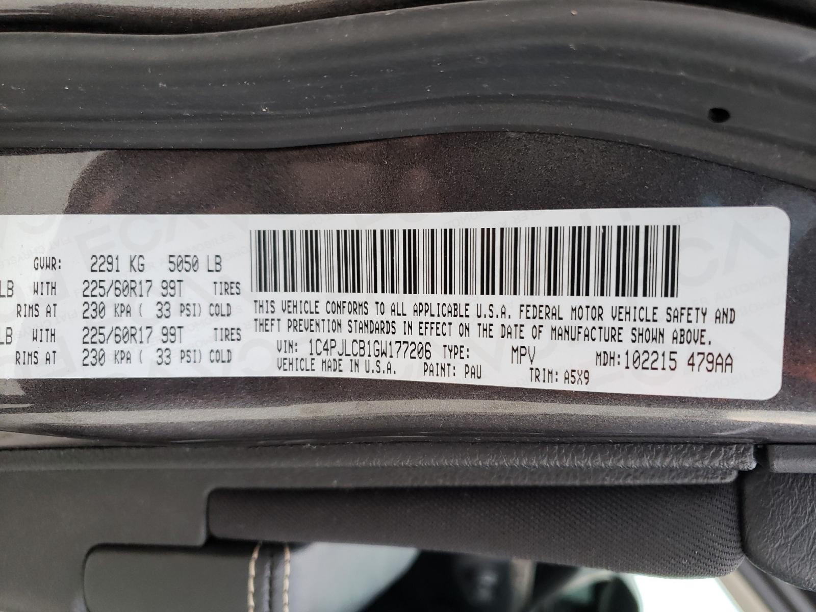 Photo 10 from auction – 2016 JEEP CHEROKEE L with VIN 1C4PJLCB1GW177206