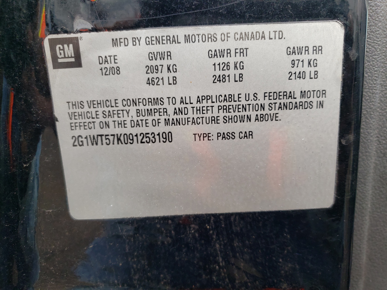Photo 10 from auction – 2009 CHEVROLET IMPALA 2LT with VIN 2G1WC57M591324398