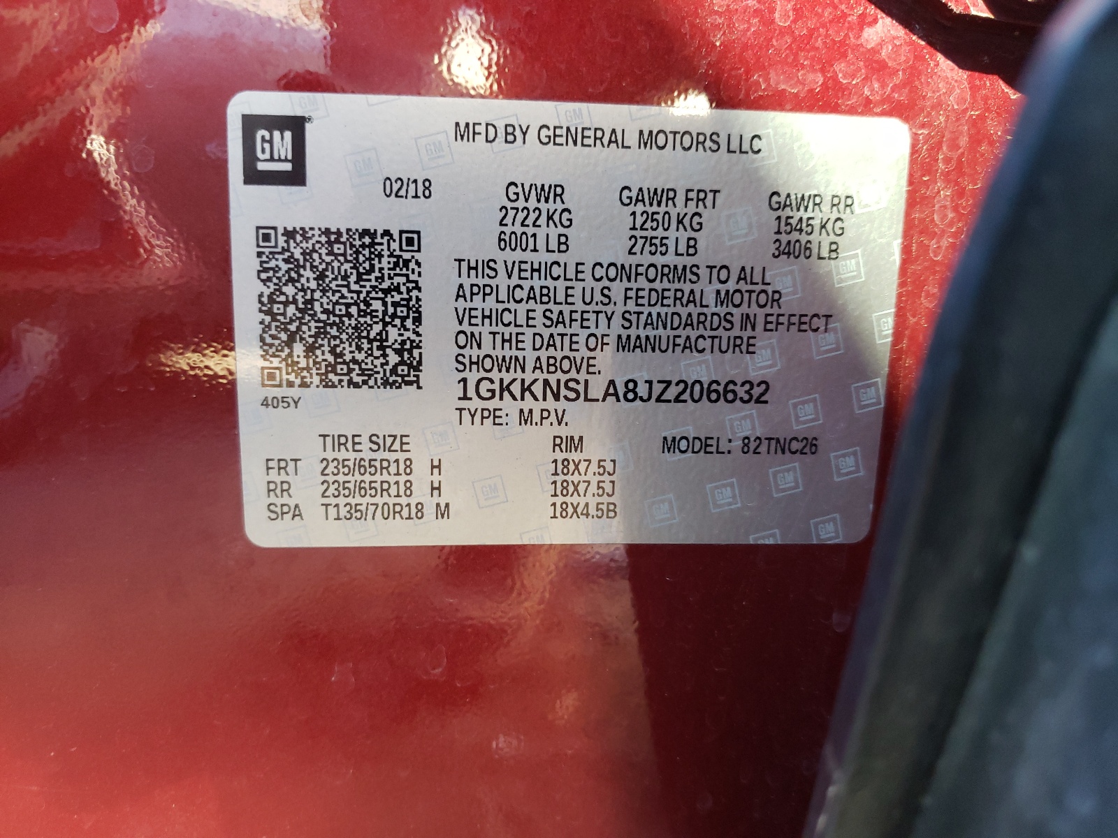 Photo 10 from auction – 2018 GMC ACADIA SLE with VIN 1GKKNSLA8JZ206632
