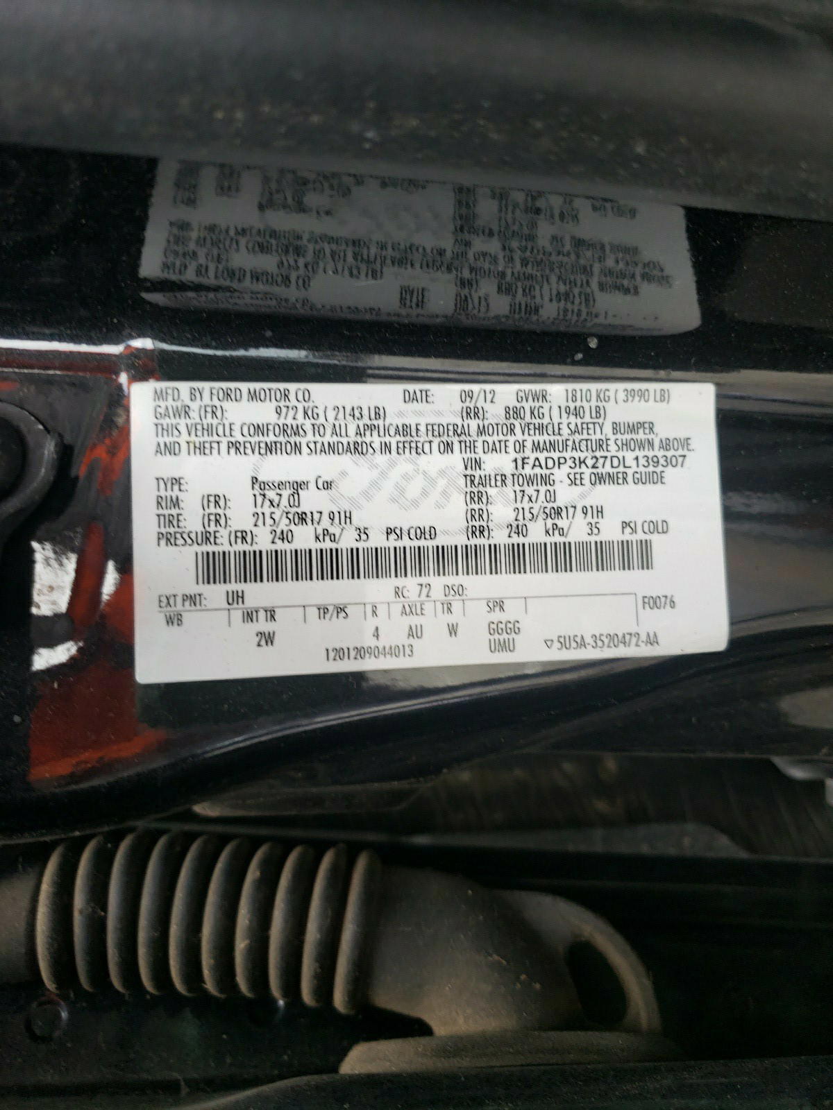 Photo 10 from auction – 2013 FORD FOCUS with VIN 1FADP3K27DL139307