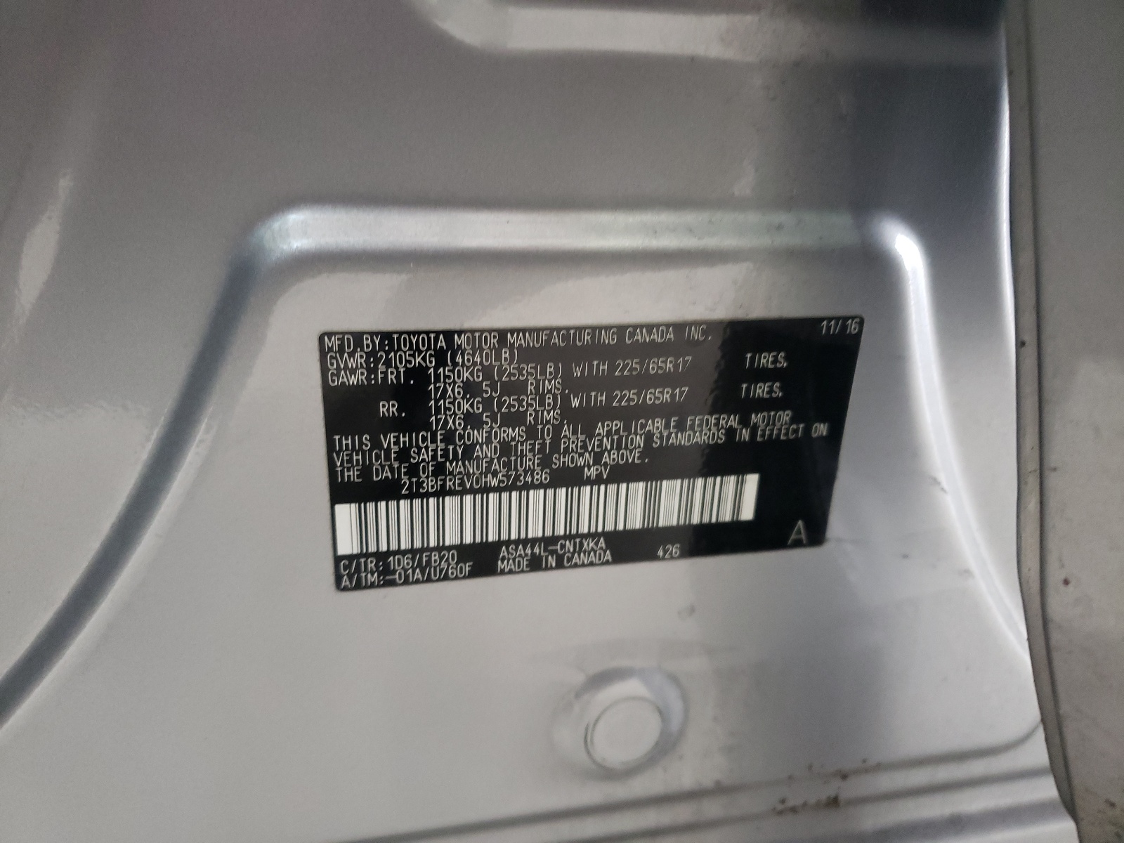 Zdjęcie 10 z aukcji – 2017 TOYOTA RAV4 LE z VIN 2T3BFREV0HW573486