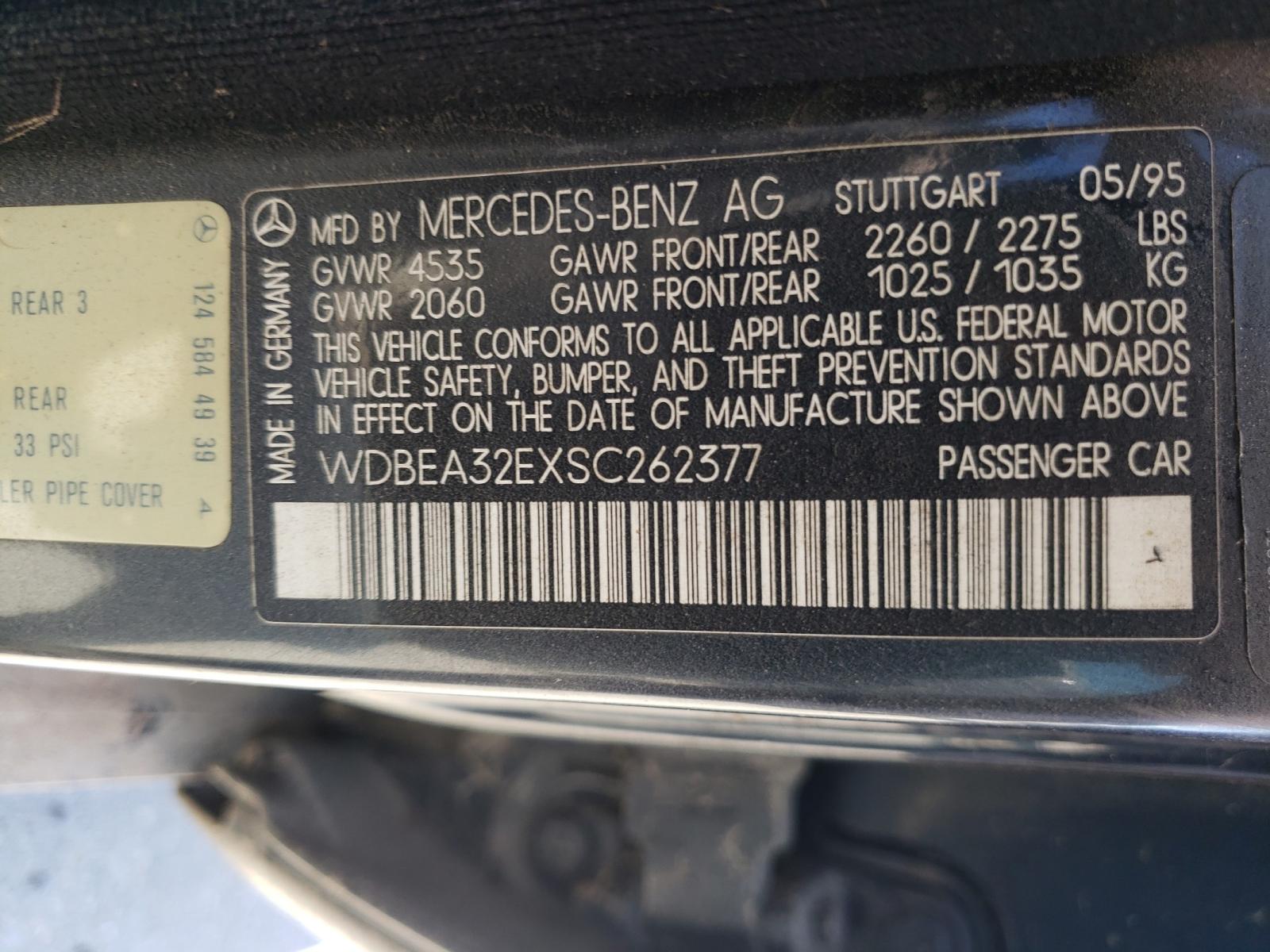 Photo 10 from auction – 1995 MERCEDES-BENZ E 320 BASE with VIN WDBEA32EXSC262377