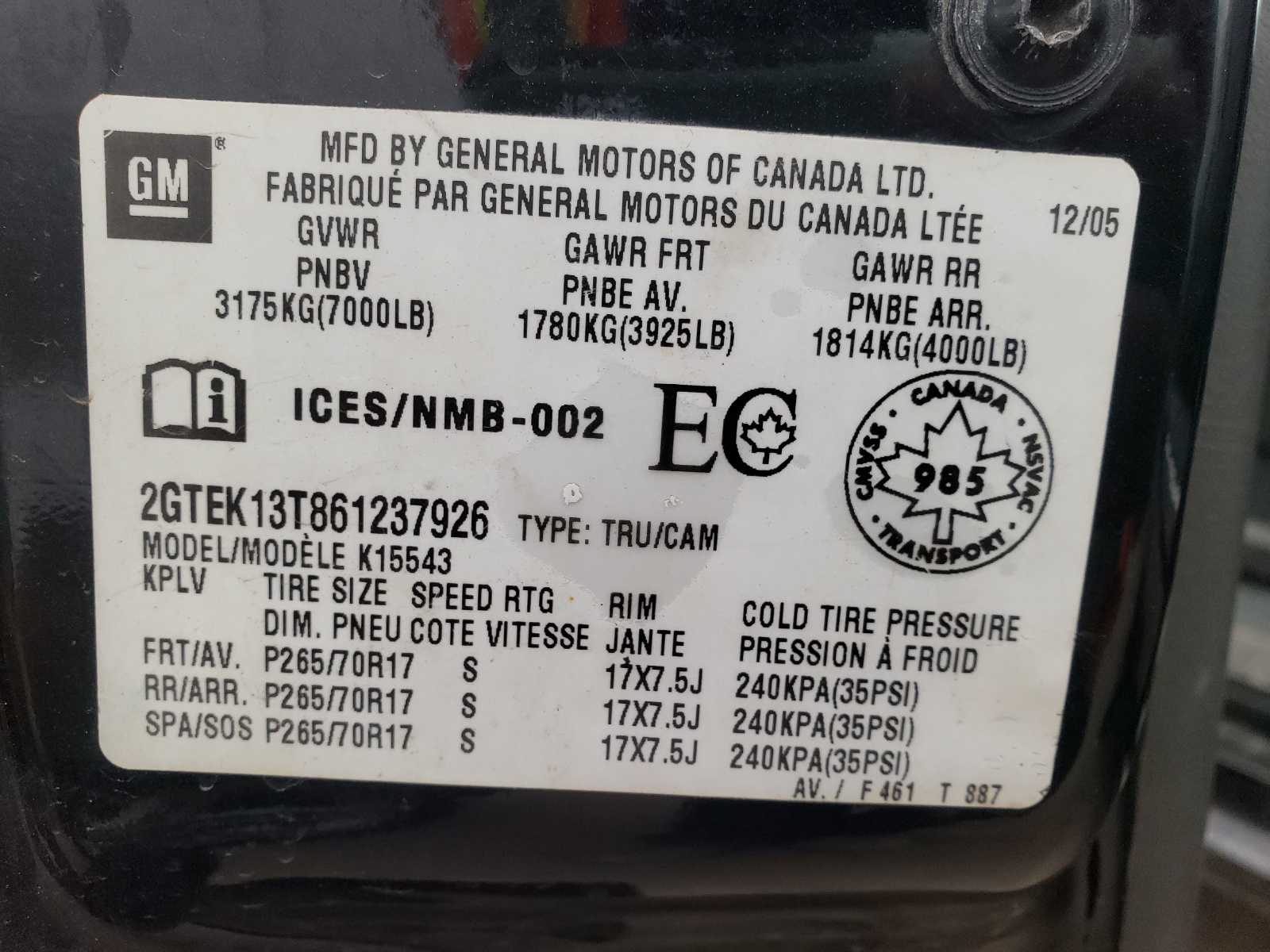 Photo 10 from auction – 2006 GMC NEW SIERRA with VIN 2GTEK13T861237926
