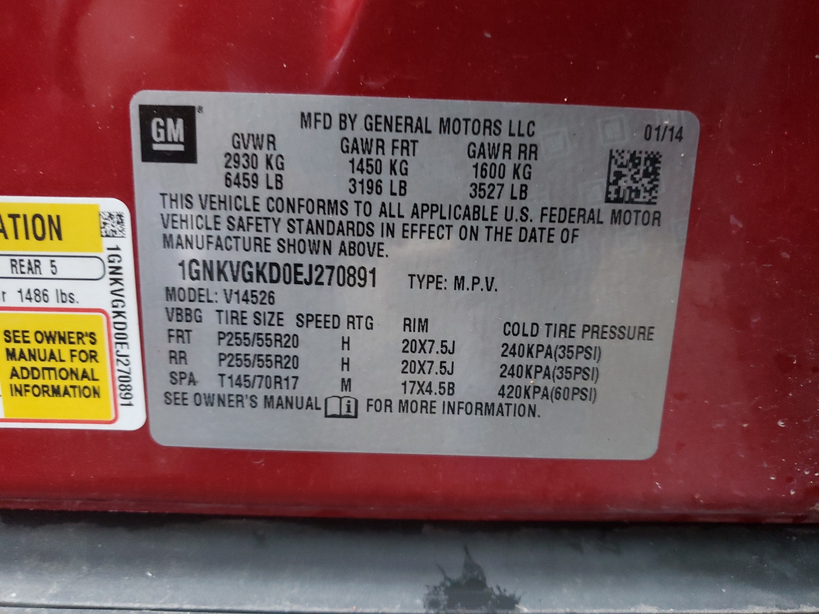 Photo 10 from auction – 2014 CHEVROLET TRAVERSE L with VIN 1GNKVGKD0EJ270891