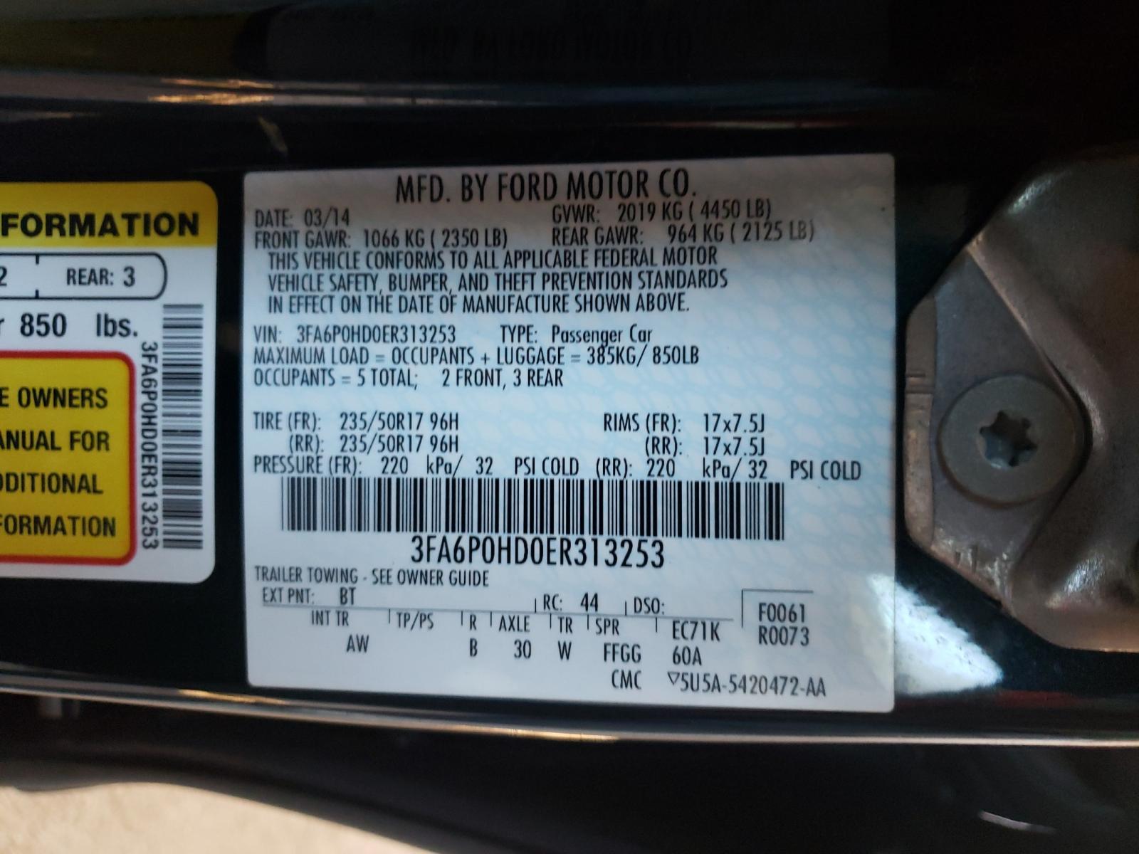 Photo 10 from auction – 2014 FORD FUSION SE with VIN 3FA6P0HD0ER313253
