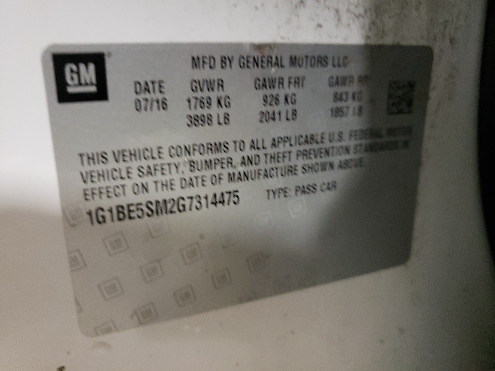 Photo 10 from auction – 2016 CHEVROLET CRUZE LT with VIN 1G1BE5SM2G7314475
