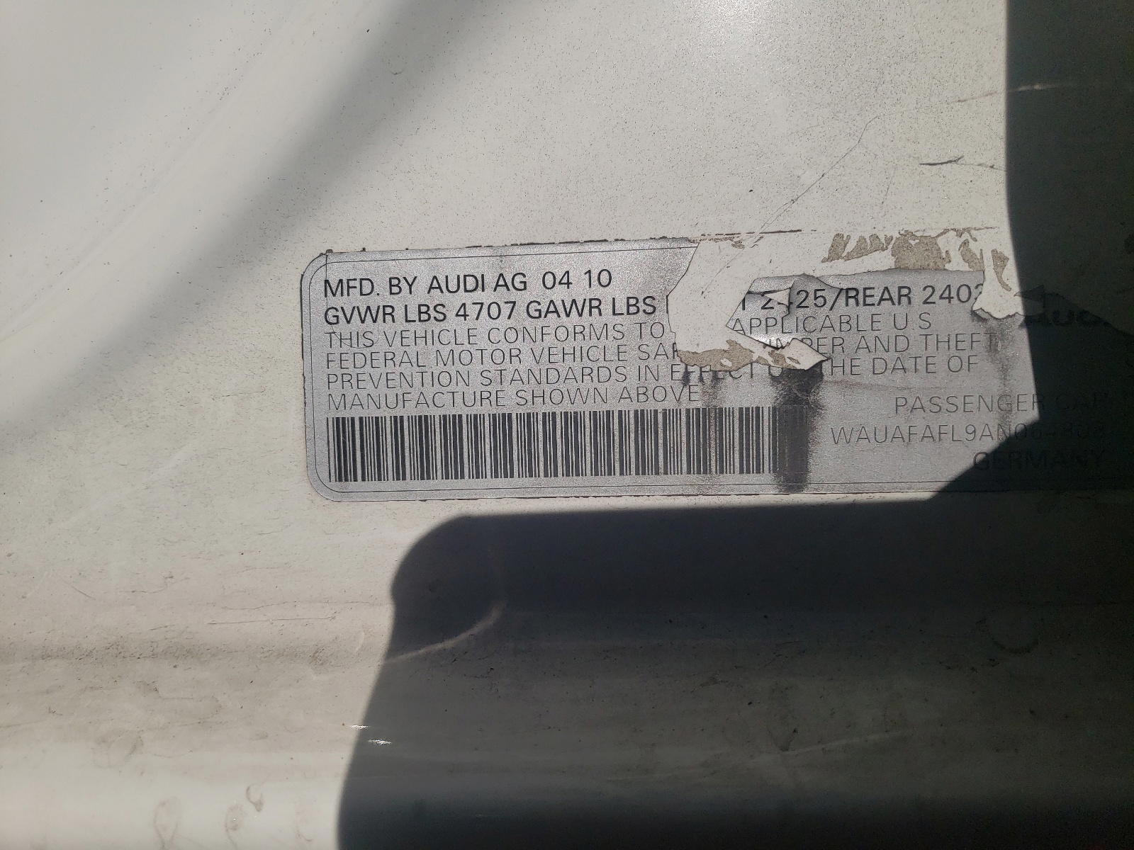 Photo 10 from auction – 2010 AUDI A4 PREMIUM with VIN WAUAFAFL9AN064808