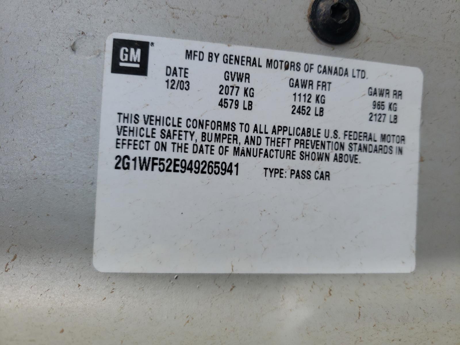 Photo 10 from auction – 2004 CHEVROLET IMPALA with VIN 2G1WF52E949265941